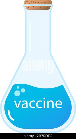 Blaue Vektorampulle mit Impfstoff aus einem neuen Coronavirus, isoliert auf weißem Hintergrund. Impfkonzept gegen die Grippe. COVID-19. 2019 Roman Coronavirus 2019-n Stock Vektor
