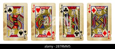 Vier Jacks Vintage Playing Cards - isoliert auf Weiß Stockfoto