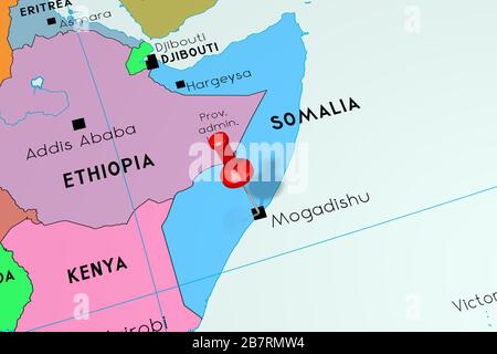Somalias politische Karte mit Hauptstadt Mogadischu, mit Landesgrenzen