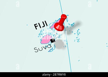 Fiji, Suva - Hauptstadt, auf politischer Karte festgesteckt Stockfoto