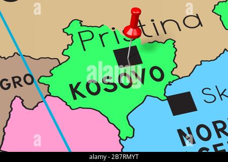 Kosovo, Pristina - Hauptstadt, auf politischer Karte festgesteckt Stockfoto