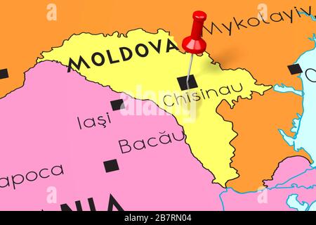 Moldawien, Chisinau - Hauptstadt, auf politischer Karte festgesteckt Stockfoto