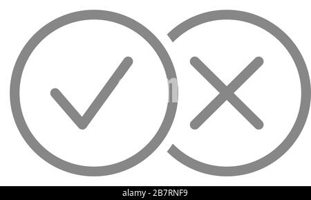 Das Symbol für die Markierungslinie. Häkchen und Kreuz, genehmigt, abgelehnt, richtig, falsches Symbol Stock Vektor