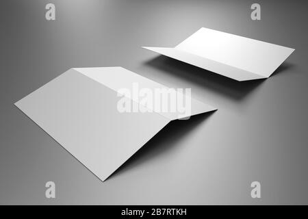 Broschüre/Broschüre/Einladungs-Mockup (2 x DL, 2 x 99 x 210 mm) - 3D-Rendering Stockfoto