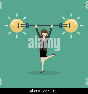 Business Woman - Übung mit Barglock-Ideengewicht anheben Stock Vektor