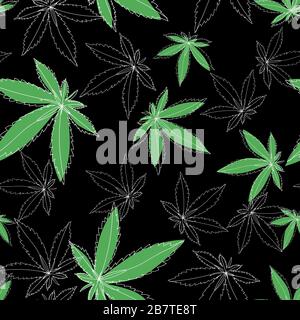 Nahtloses Muster mit Marihuana-Blatt. Handgezeichnetes Designelement Cannabis. Vintage Green Vector Gravur Illustration für Label, Poster, Web. Isoliert Stock Vektor