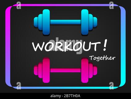 Woekout Poster mit Dumbbell im Neon-Stil, Vektorkunst Stock Vektor