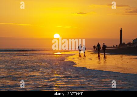 Sonnenuntergang am Strand, Maspalomas Gran Canaria Spanien Stockfoto