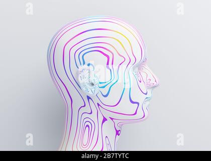 Abstrakter Kopf des Menschen, 3D-Rendering, künstliches Intelligenzkonzept Stockfoto