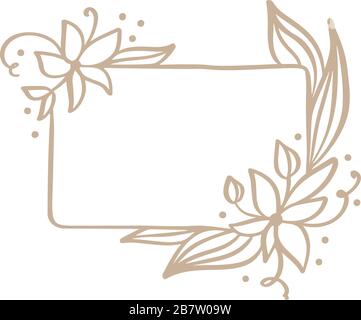 Handgezeichneter, quadratischer minimalistischer Rahmen mit Frühlingsblumen. Elemente mit Vektor-Blumendesign für Einladung, Grußkarte, Scrapbooking, Poster mit Platz Stock Vektor