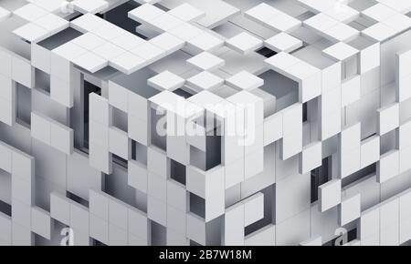 Abstrakter 3D-Rendering, moderner Hintergrund mit Würfeln, geometrischem Design Stockfoto