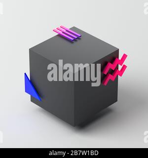 Abstraktes 3D-Rendering von geometrischen Formen. Modernes Hintergrunddesign für Poster, Cover, Branding, Banner und Plakat. Stockfoto