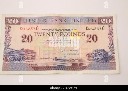 Northern Ireland Ulster Bank Limited Twenty Pound Note - Blick auf den Hafen von Belfast auf obverse Stockfoto