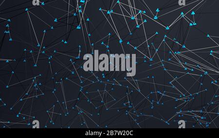 Abstraktes 3D-Rendering des Netzwerkkonzepts. Plexushintergrund mit Linien, Internetverbindungen. Chaotische Struktur. Cloud-Computing. Futuristische Form. Stockfoto