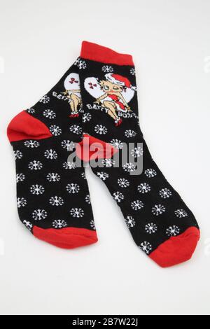 Ein Paar festliche Betty Boop Cotton Socken Stockfoto