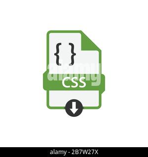 Grüne CSS-Datei Dokument herunterladen CSS-Schaltfläche Symbol Vektorbild. CSS-Dateisymbol flacher Grafikvektor Stock Vektor