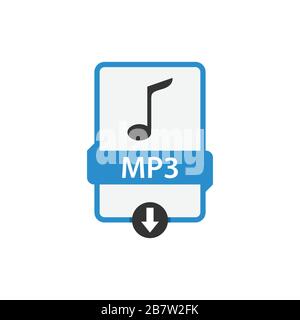 MP3: Vektorbild im Audiodateiformat herunterladen. MP3-Datei-Symbol flaches Design grafischer Audio-Vektor Stock Vektor