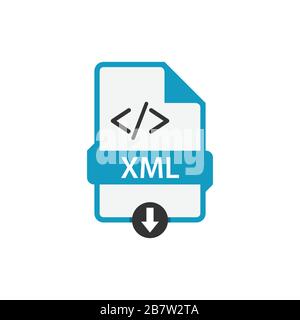 XML-Datei Dokument herunterladen CSS-Schaltfläche Symbol Vektorbild. Grafikvektor für flaches Design mit XML-Dateisymbol Stock Vektor