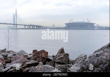 April 17, 2018. St. Petersburg, Russland. Stadion St. Petersburg Arena (Gazprom Arena), die die Spiele der Europäischen Fußball Championshi host Stockfoto