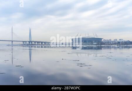 April 17, 2018. St. Petersburg, Russland. Stadion St. Petersburg Arena (Gazprom Arena), die die Spiele der Europäischen Fußball Championshi host Stockfoto