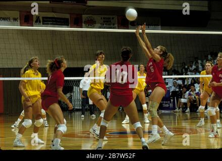 San Antonio, Texas USA, 1993: Volleyballspielerinnen treten beim U.S. Olympic Festival in einem Meisterschaftsspiel an. ©Bob Daemmrich Stockfoto