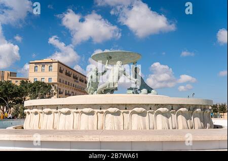 Triton-Brunnen, Valletta, Malta Stockfoto