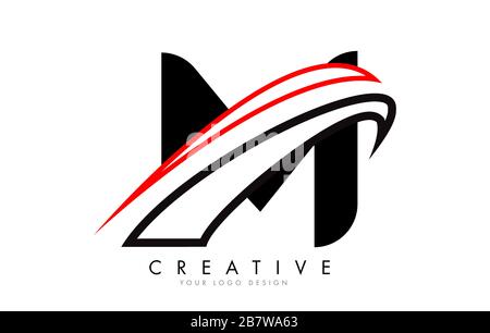 M Letter Logo mit schwarz-roten Monogramm-Swashes Design Vector Illustration. Stock Vektor