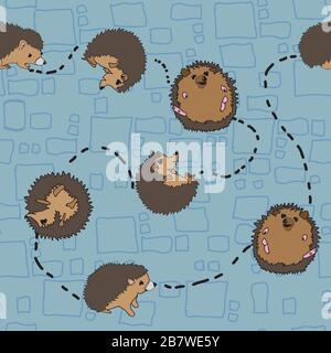 Igel rollt und spielt nahtlose Vektormusterillustration Stock Vektor