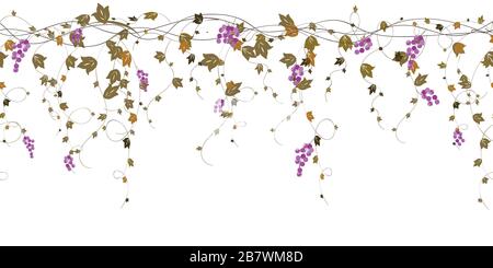 Wiederholbare Herbstblätter verzweigen mit Vektor-Rand-Design der Trauben Stock Vektor