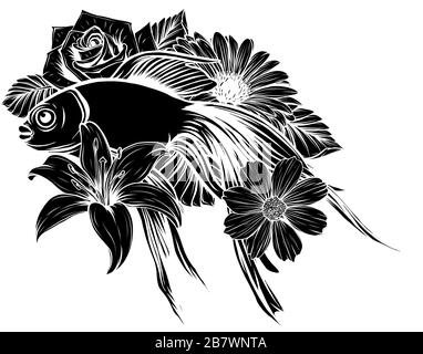 Koi Fish Tattoo Vector Illustration. Design Art Stock Vektor
