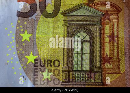 Euro-Bankschein im UV-Licht Stockfoto