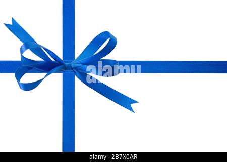Blaues Band mit Schleife auf weißem Hintergrund Stockfoto