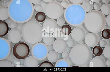 Abstrakter Hintergrund aus runden Ringen verschiedener Größen und Farben. Textur, Hintergrund Stockfoto