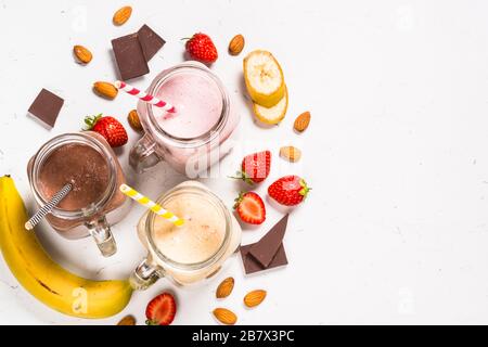 Satz von Milchshakes in Mason jars. Stockfoto