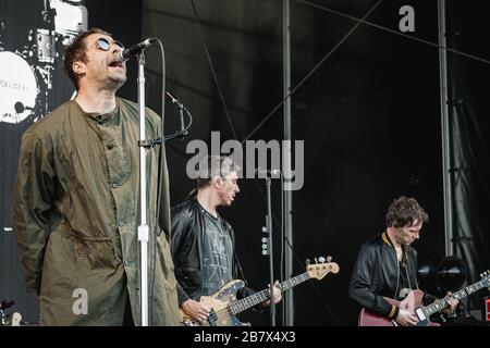 Aarhus, Dänemark. Juni 2018. Die englische Sängerin, Songwriterin und Musikerin Liam Gallagher führt ein Live-Konzert während des dänischen Musikfestivals Northside 2018 in Aarhus durch. (Foto: Gonzales Foto - Nikolaj Bransholm). Stockfoto