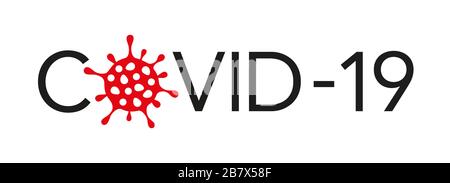 COVID-19 Coronavirus Webbanner Konzept auf weißem Hintergrund. Das Zeichen des Virus anstelle des Buchstabens O. COVID-19. Vektorgrafiken Stock Vektor