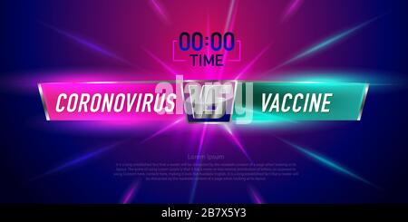 Im Vergleich zum Bildschirm. VS-Schlagzeile, Konfliktduell zwischen Coronavirus und Impfstoff. Konfrontationskampf, Wettbewerb. Vektorgrafiken Stock Vektor