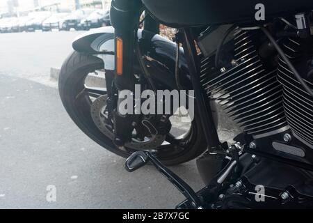 Vor dem Motorrad, Rad, Scheibenbremsen closeup Stockfoto
