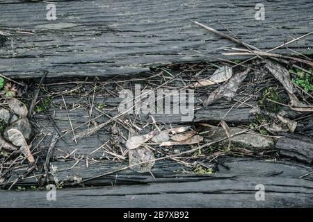 Alte Holzverfallene und ramshackige Bahnschwellen Hintergrund Stockfoto