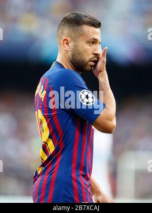 BARCELONA, SPANIEN - 18. SEPTEMBER: Jordi Alba vom FC Barcelona während des UEFA Champions League Gruppe B Spiels zwischen dem FC Barcelona und der PSV Eindhoven AT Stockfoto