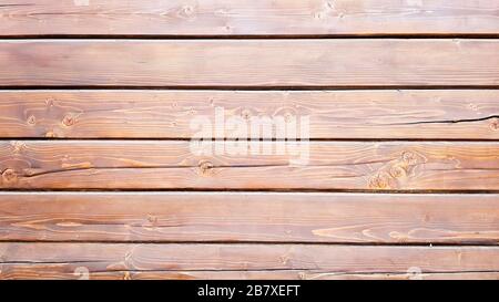 Dunkelbrauner Holzhintergrund mit horizontalen Bretter. Alte rustikale Holzoberfläche. Natürliche Holzplanktextur aus Buche für Hintergrund oder Design. Stockfoto