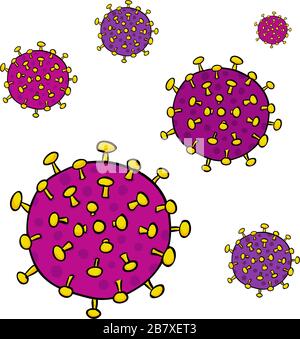 Mehrere Viren von Coronavirus-SARS-COV-2, die Covid-19 mit den charakteristischen Spitzen verursacht - handgezeichnete Vektorgrafiken Stock Vektor
