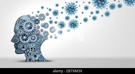 Pandemie fürchtet Psychologie und Angst vor Virusansteckung oder psychische Ängste vor Krankheiten oder ansteckenden Infektionen mit 3D-Illustrationselementen. Stockfoto