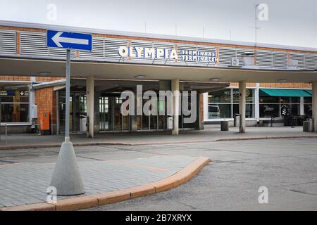 Helsinki, Finnland. März 2020. Leeres Olympia-Terminal. Die Pandemie von Covid-19 wirkt sich stark auf den Verkehr und die Aktivitäten des Hafen von Helsinki aus. Stockfoto