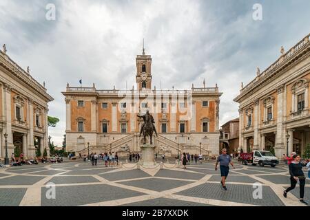 Kapitoliumhügel (Piazza del Campidoglio) in Rom, Italien. Architektur und Wahrzeichen Roms. Capitolium ist eine der Hauptattraktionen Roms, es war des Stockfoto