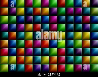 Abstrakte mehrfarbige horizontale und vertikale Quadrate, periodische Hintergrundgradientenstruktur Stockfoto