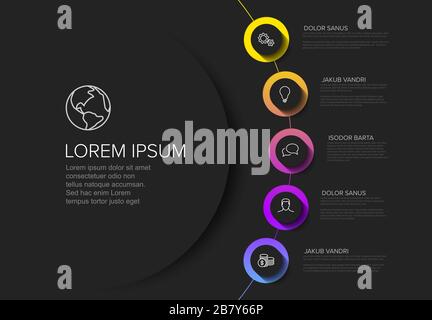 Infografievorlage Vector Mehrzweckzuführung mit Titel- und fünf Elementoptionen und modernen Farben auf dunklem Hintergrund Stock Vektor