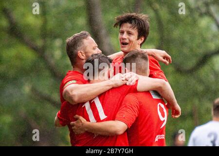 Llanelli Town gegen Bridgend St bei Briton Ferry im walisischen Liga-Cup-Finale am 12. Mai 2017. Lewis Mitchell/YCPD. Stockfoto