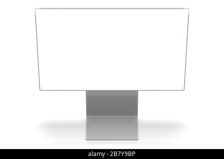 3D-Monitor ohne Brandung mit leerem Bildschirm auf weißem Hintergrund - ideal als Vorlage Stockfoto