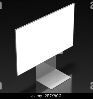 3D-Monitor ohne Brandung mit leerem Bildschirm auf schwarzem Hintergrund - ideal als Vorlage Stockfoto